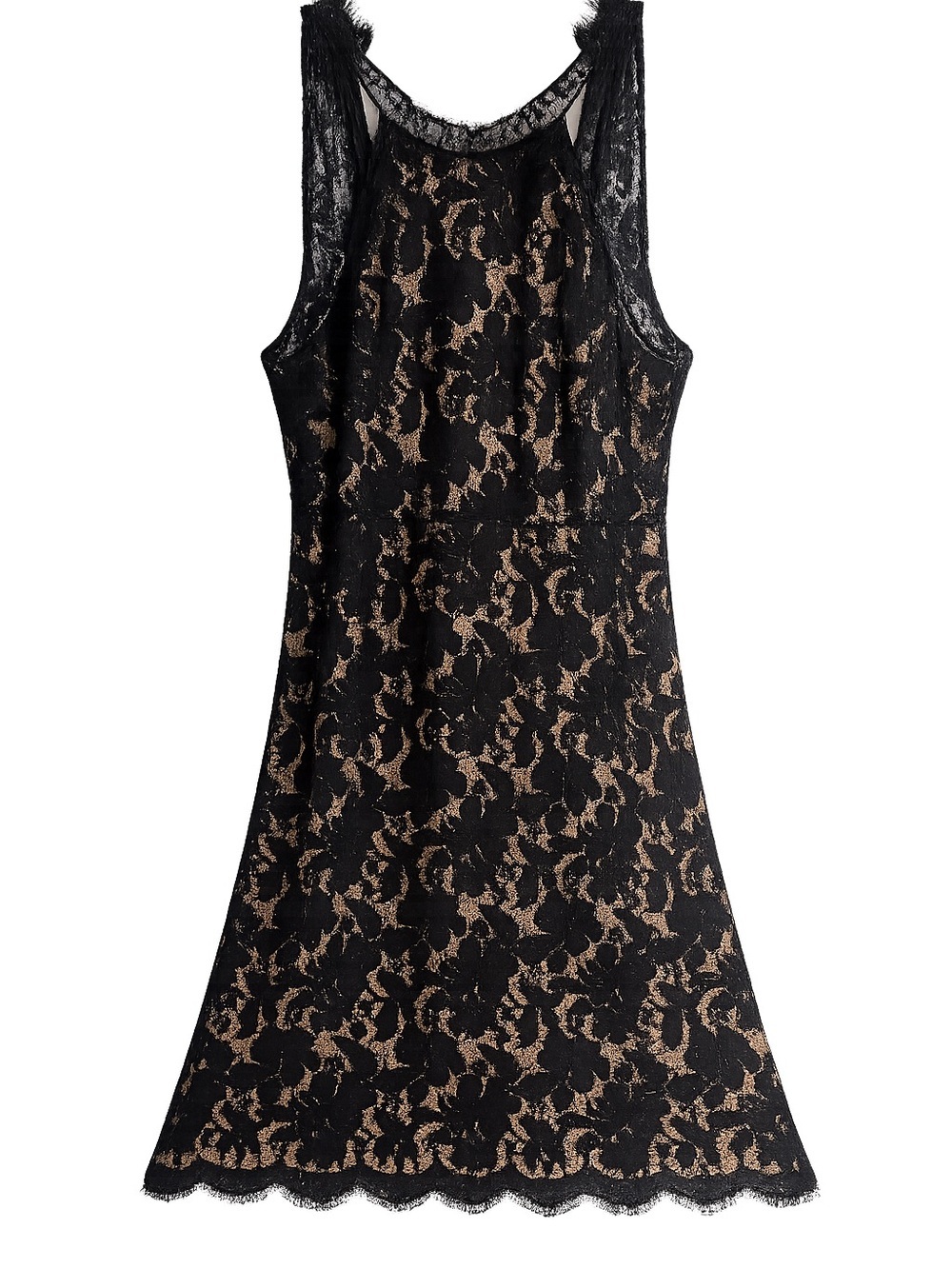 Black and Nude Lace Sleeveless Dress
